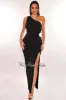 Black One Shoulder Ruched Drawstring Keyhole Slit Dress sold by Hot Miami Styles