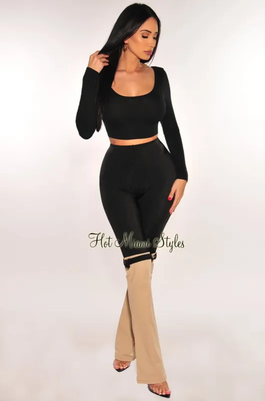 Nude High Waist Hybrid Buckle Strap Flared Pants made by Hot Miami Styles