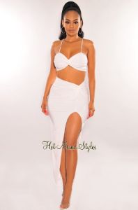 White Knotted Slit Skirt Two Piece Set sold by Hot Miami Styles