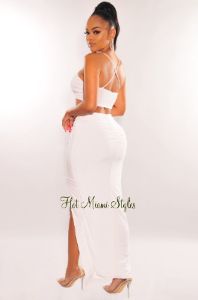 White Knotted Slit Skirt Two Piece Set sold by Hot Miami Styles
