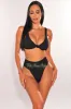 Black Textured Knotted High Rise Bikini Top sold by Hot Miami Styles
