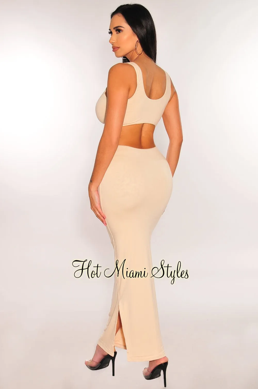 Nude Black O-Ring Sleeveless Cut Out Double Slit Dress sold by Hot Miami Styles product image thumbnail 4