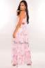 White Pink Print Spaghetti Straps Cut Out Layered Maxi Dress sold by Hot Miami Styles
