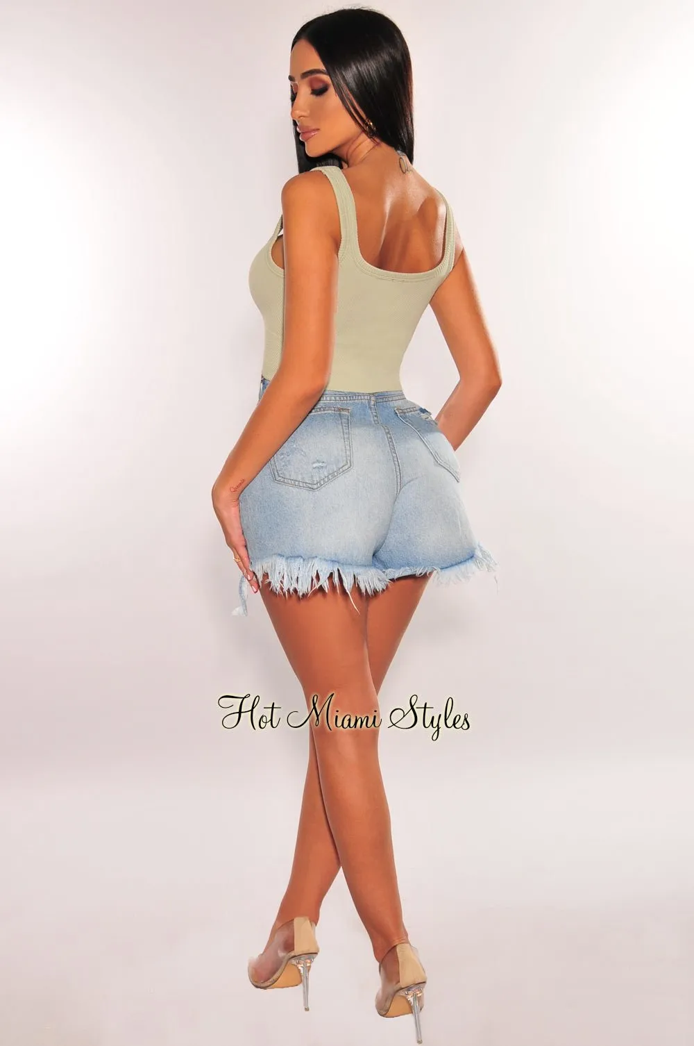 Dusty Sage Seamless Ribbed Tank Top sold by Hot Miami Styles product image thumbnail 4