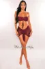 Wine Crochet Bandeau Lace Up Bikini Tie Up Skirt Three Piece Set Bottom sold by Hot Miami Styles