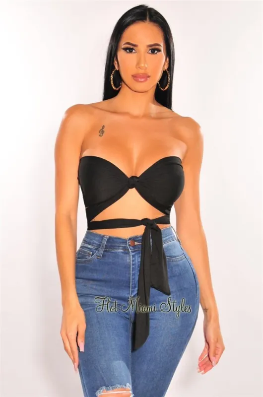 Black Double Lined Multiwear Bandeau Tie Up Crop Top sold by Hot Miami Styles