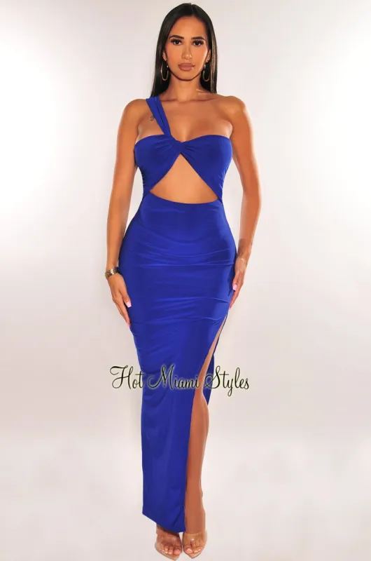 Royal Blue One Shoulder Cut Out Slit Maxi Dress sold by Hot Miami Styles