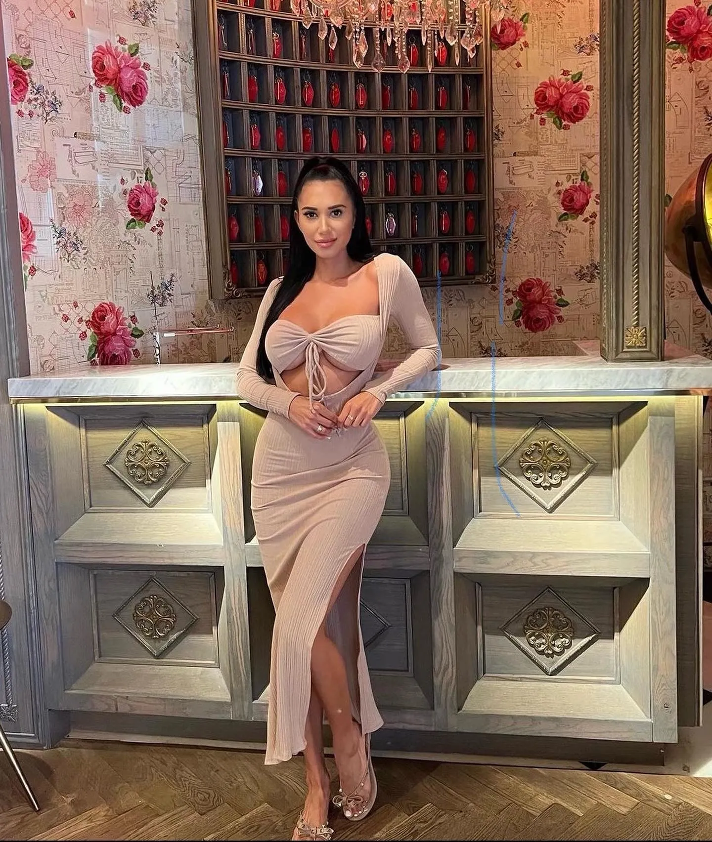 Nude Ribbed Long Sleeve Cut Out Dress sold by Hot Miami Styles product image thumbnail 3