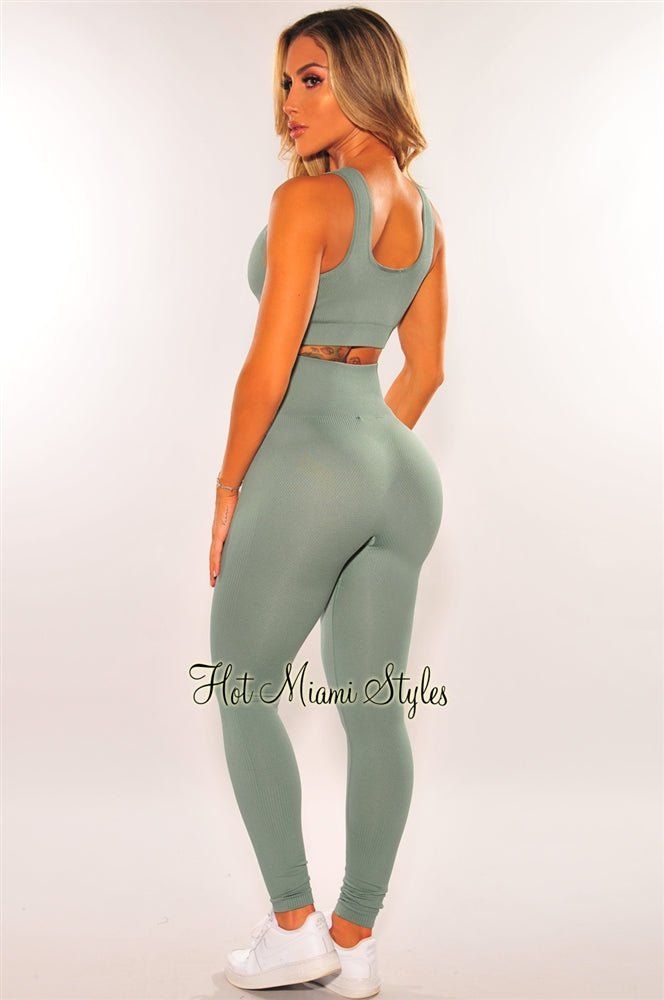 HMS Fit: Sage Seamless Padded High Waist Leggings Two Piece Set sold by Hot Miami Styles product image thumbnail 2