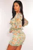 Sage Floral Print Mesh Ruched Ruffle Laced Hem Dress sold by Hot Miami Styles