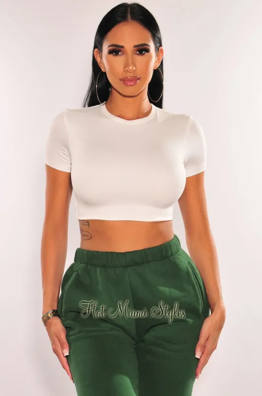 HMS Essential: White Round Neck Short Sleeves Crop Top sold by Hot Miami Styles