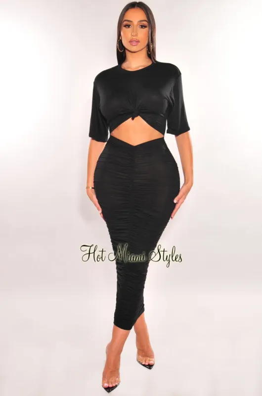 Black Short Sleeve Cut Out Ruched Maxi Dress sold by Hot Miami Styles