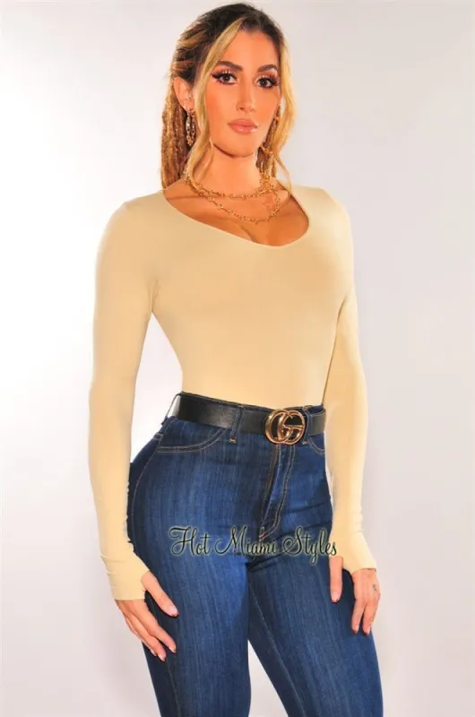 HMS Essential: Nude V Neck Seamless Long Sleeves Long Top sold by Hot Miami Styles