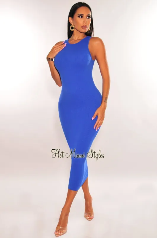Royal Blue Ribbed Seamless Sleeveless Midi Dress sold by Hot Miami Styles