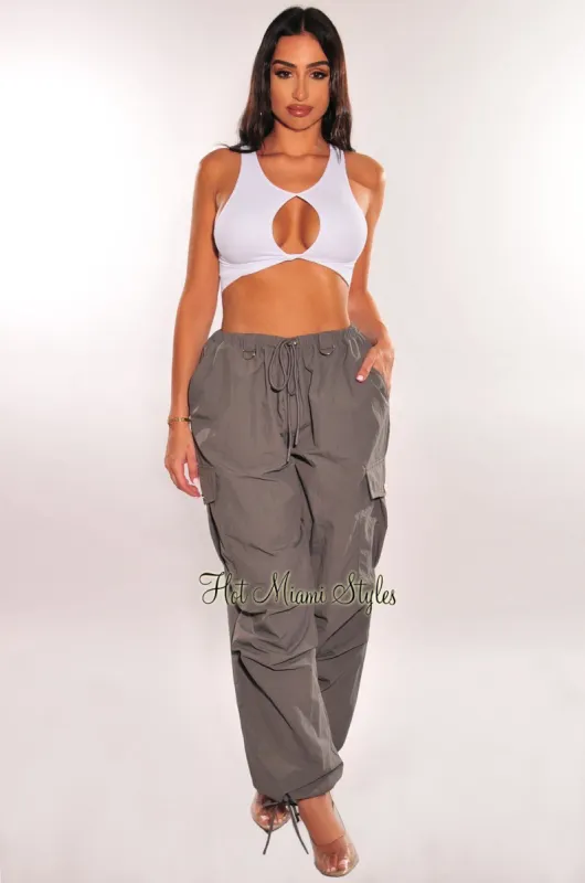 Charcoal Drawstring Cargo Parachute Pants sold by Hot Miami Styles