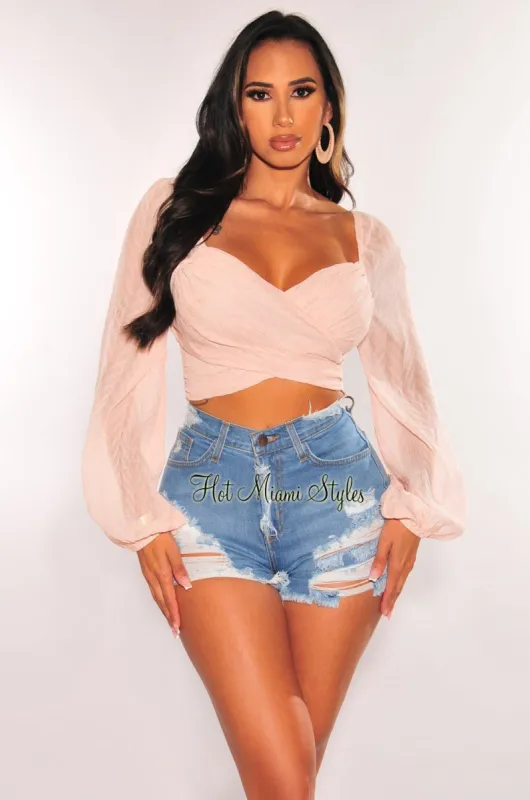 Blush Long Sleeves Cut Out Back Crop Top sold by Hot Miami Styles