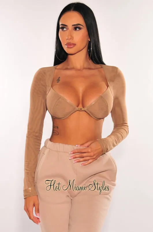 Mocha Mesh Underwire Long Sleeve Bustier Crop Top sold by Hot Miami Styles