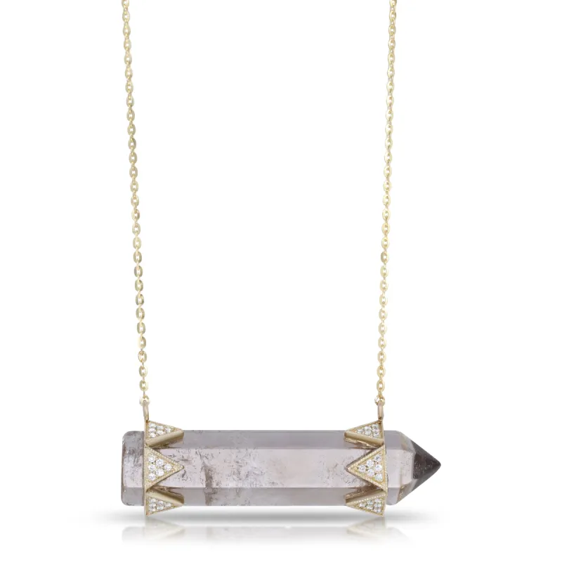 Smokey Quartz Horizontal Crystal Diamond Crown Necklace sold by House of Harlow 1960