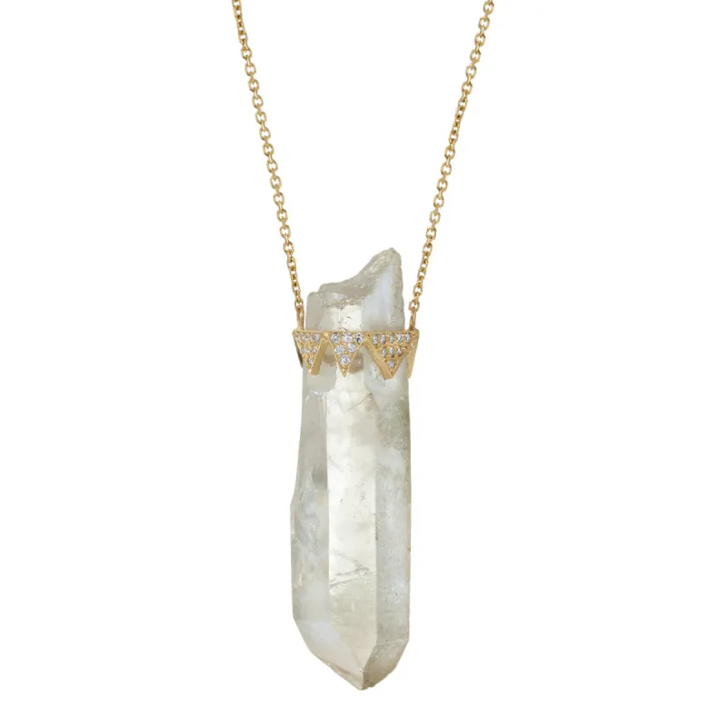 Clear Quartz Vertical Pendant  Diamond Crown Necklace sold by House of Harlow 1960