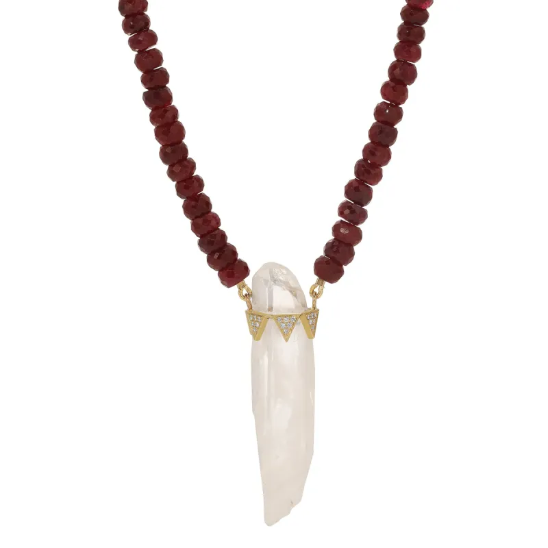 Clear Quartz & Ruby Diamond Crown Necklace sold by House of Harlow 1960