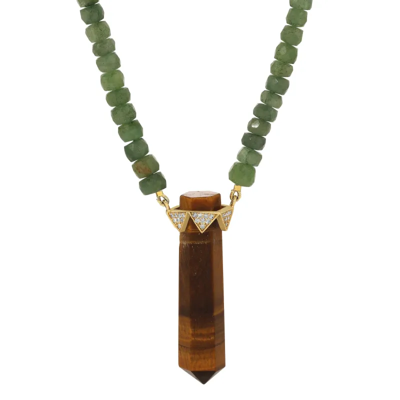 Tigers Eye & Emerald Diamond Crown Necklace sold by House of Harlow 1960