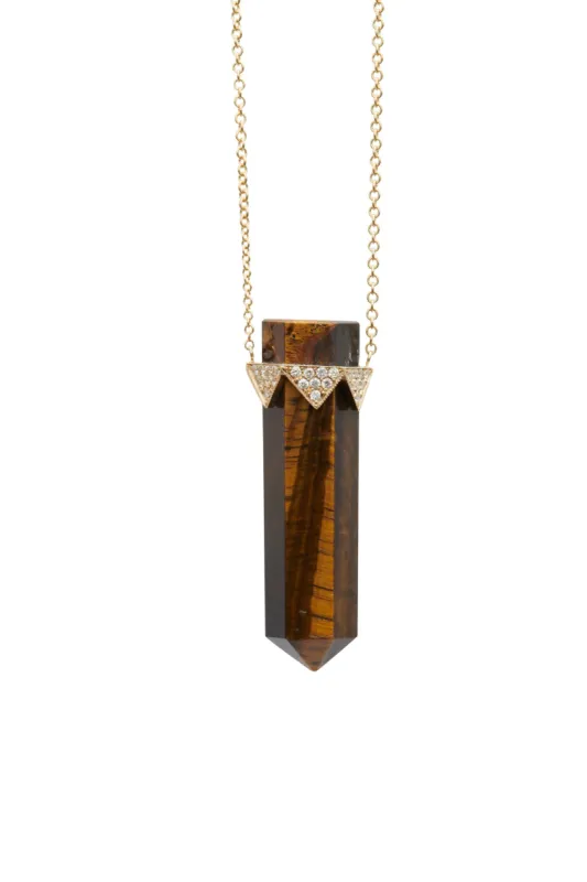 TIGERS EYE VERTICAL DIAMOND CROWN NECKLACE sold by House of Harlow 1960
