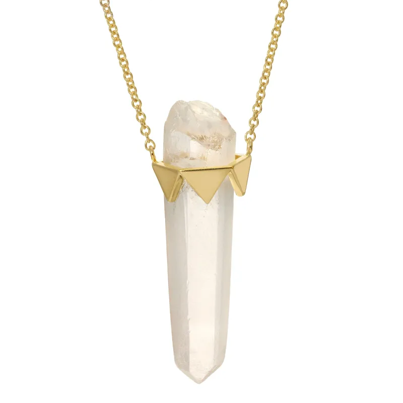 Clear Quartz Vertical Gold Crown Necklace sold by House of Harlow 1960