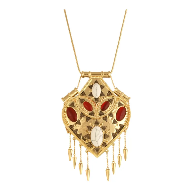 Large Gold/Carmelian Montezuma Pendant Necklace sold by House of Harlow 1960