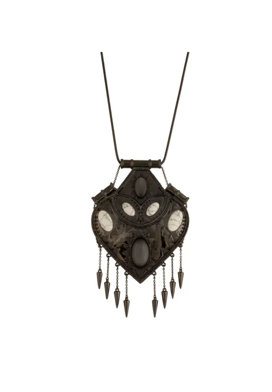Large Gunmetal/Howlite Montezuma Pendant Necklace sold by House of Harlow 1960