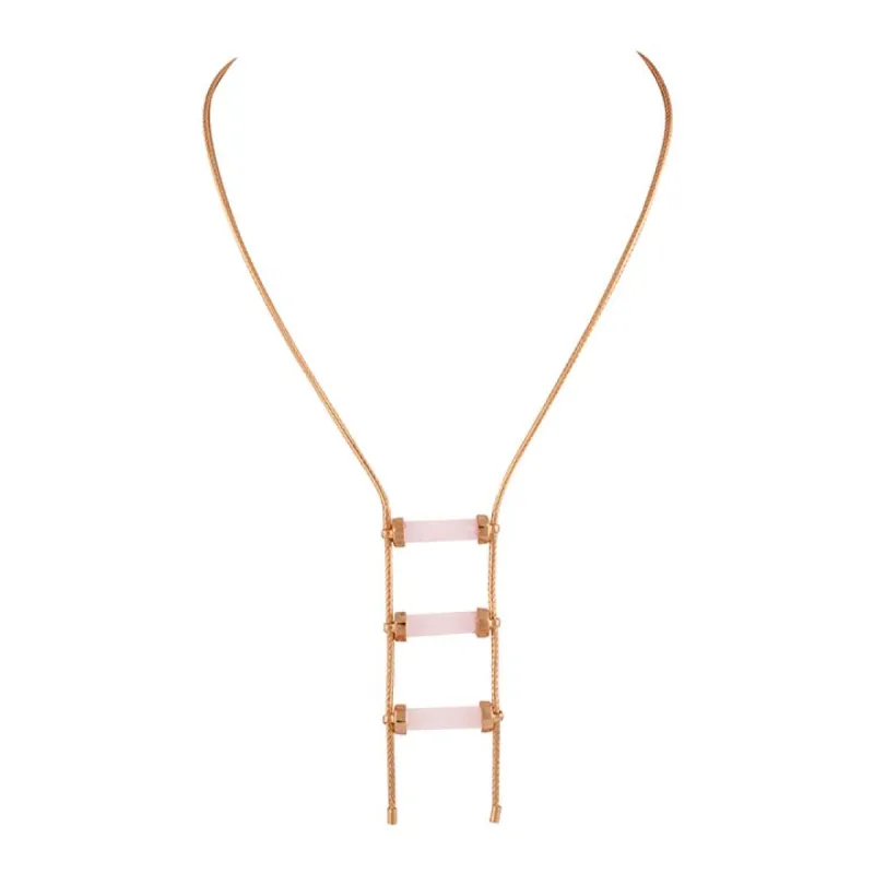 Rose Quartz Triple Horizontal Crystal Necklace sold by House of Harlow 1960