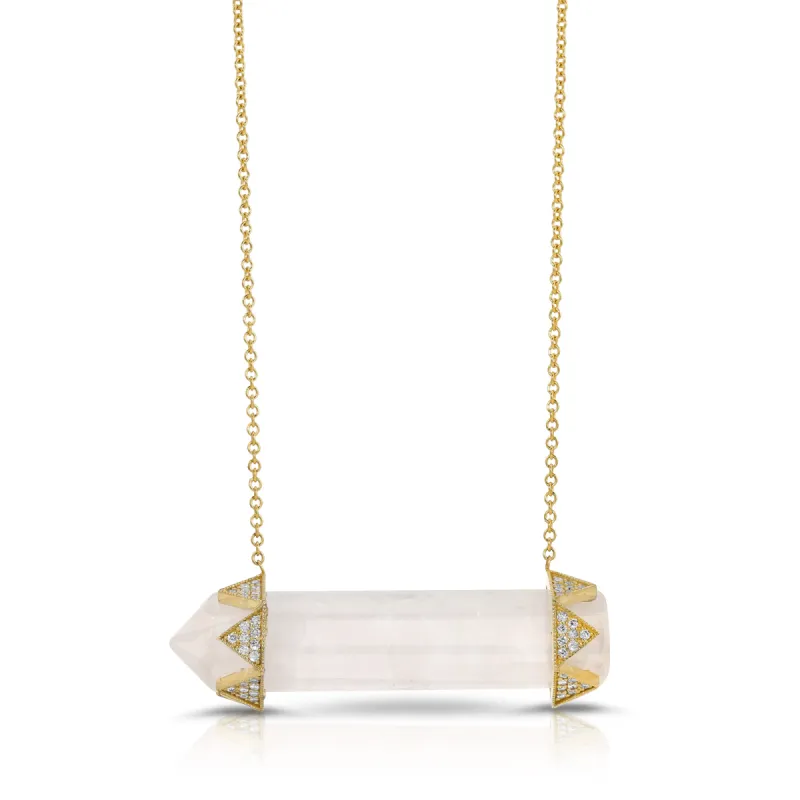 Rose Quartz Horizontal  Diamond Crown Necklace sold by House of Harlow 1960
