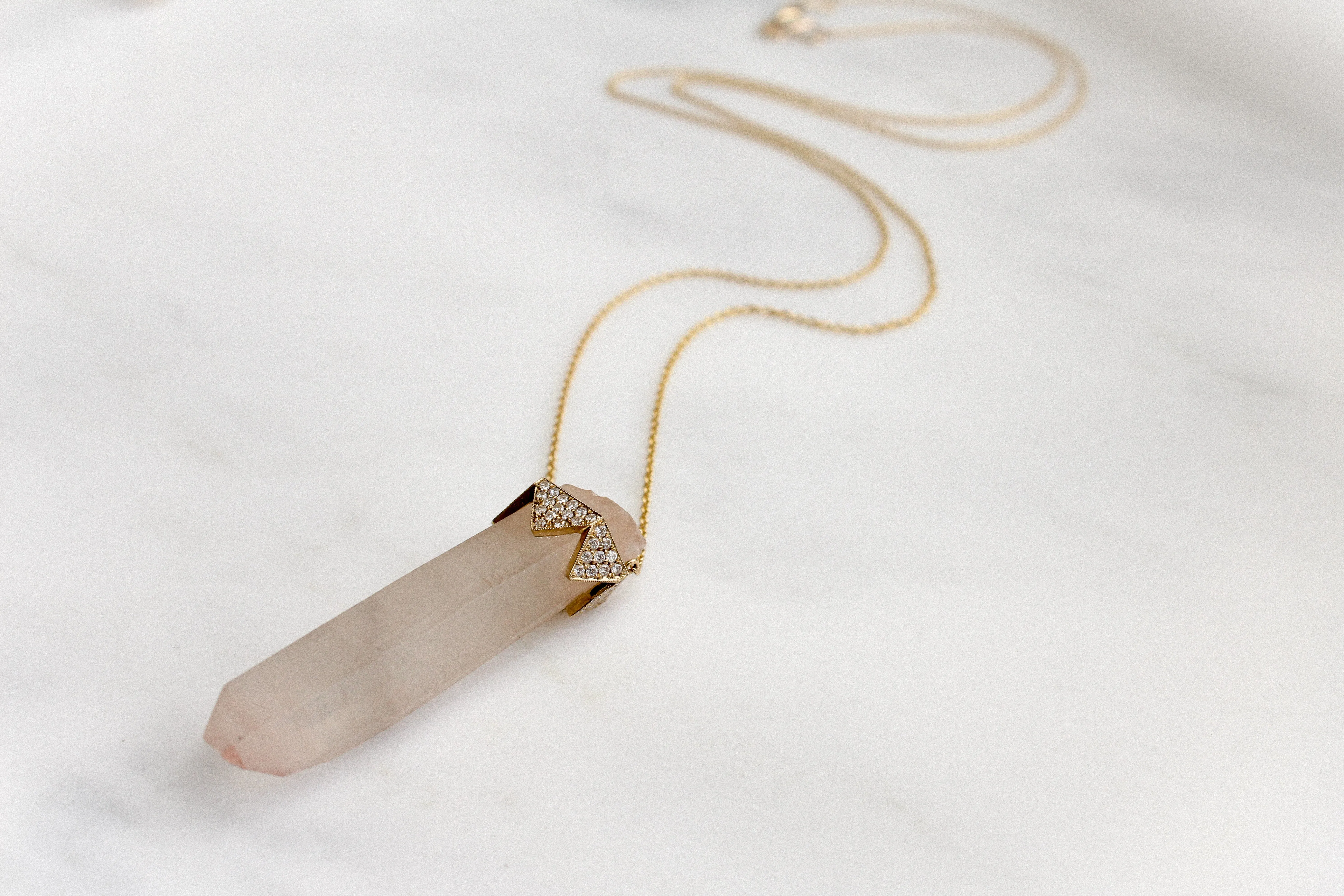 Rose Quartz Vertical Pendant Diamond Crown Necklace sold by House of Harlow 1960 product image thumbnail 5