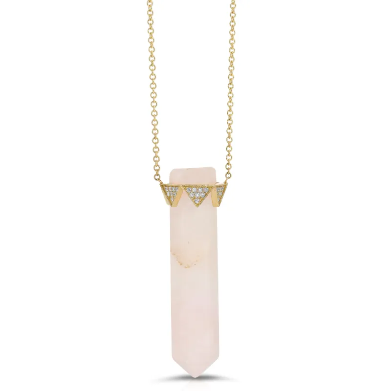 Rose Quartz  Vertical Pendant Diamond Crown Necklace sold by House of Harlow 1960