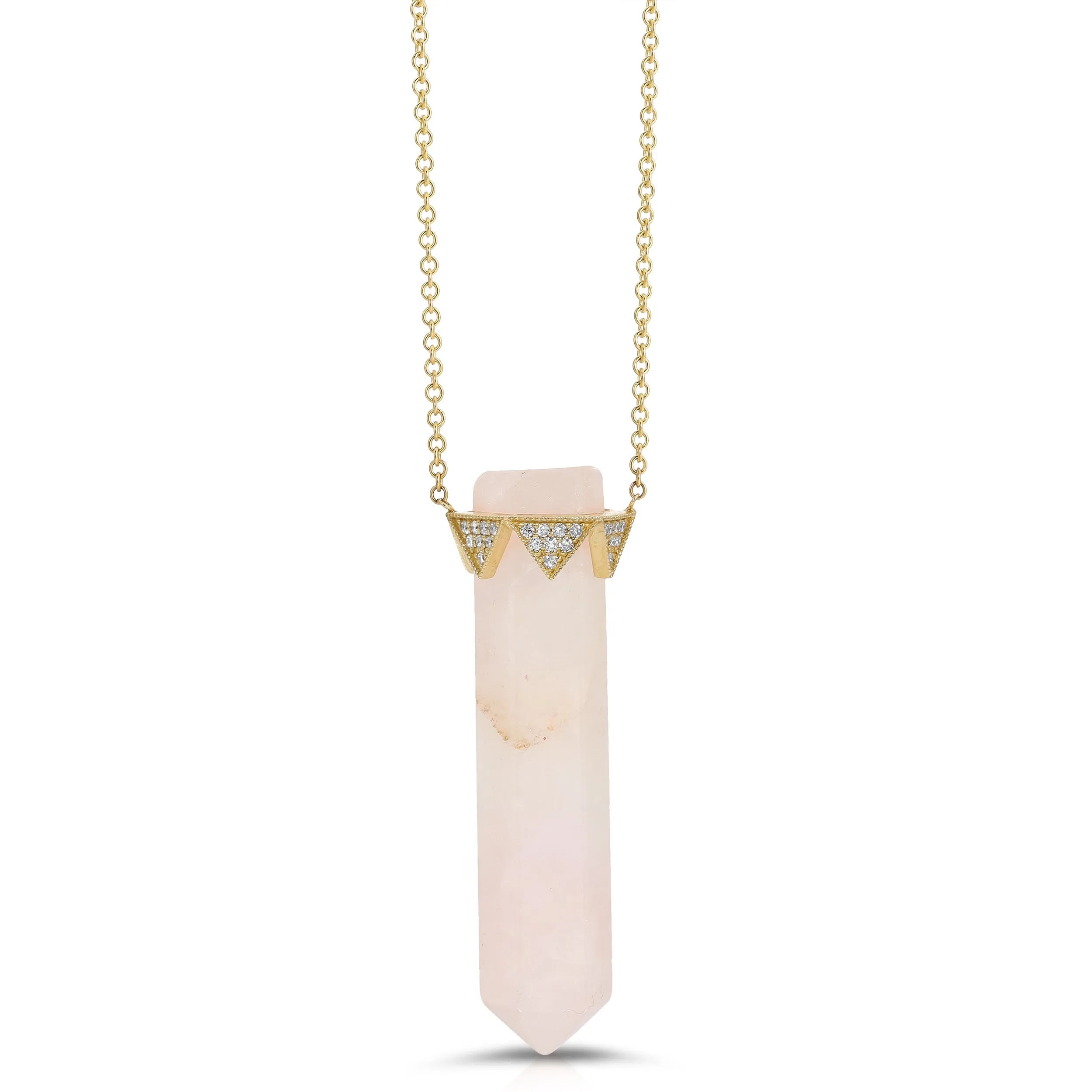 Rose Quartz Vertical Pendant Diamond Crown Necklace sold by House of Harlow 1960