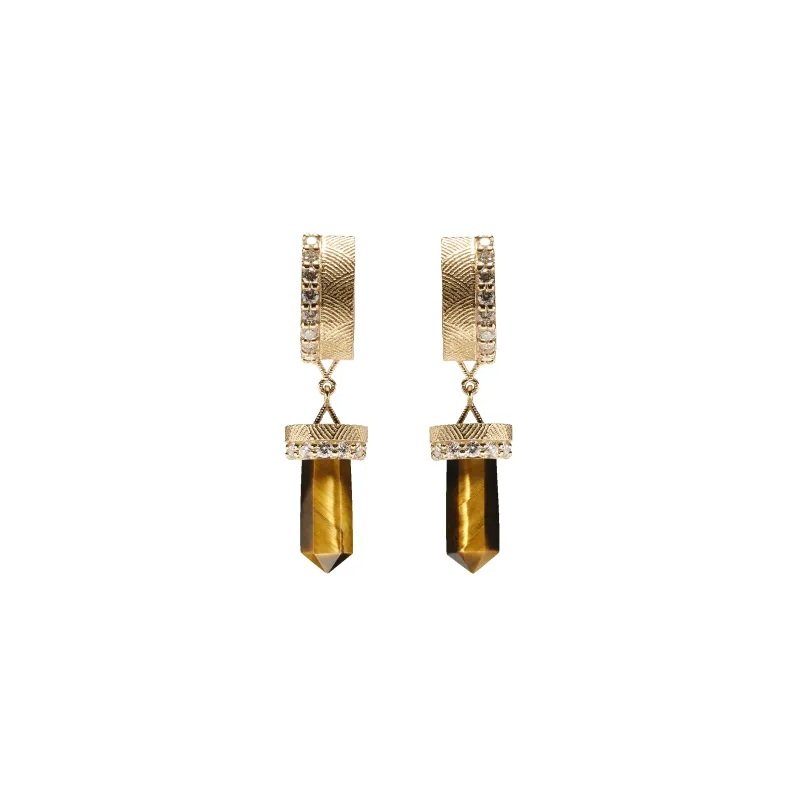 The Nova Tiger's Eye Diamond Huggies sold by House of Harlow 1960