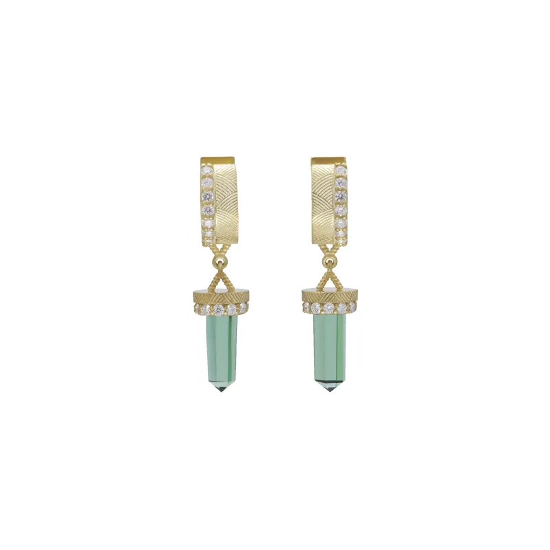 The Nova Green Tourmaline Diamond Huggies sold by House of Harlow 1960