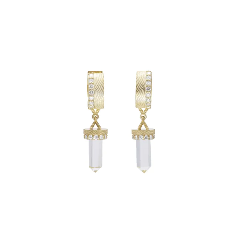 The Nova Clear Quartz Diamond Huggies sold by House of Harlow 1960