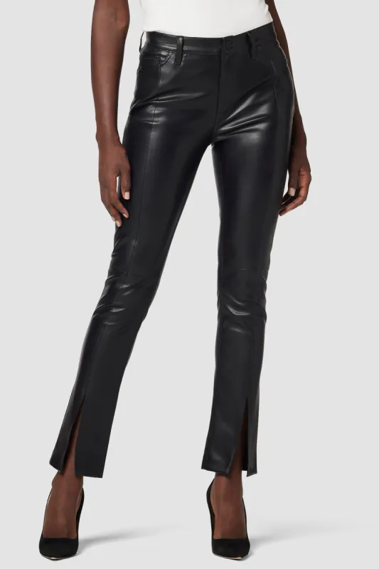 Barbara High-Rise Straight Vegan Leather Ankle Jean w/ Slit Hem sold by Hudson Jeans