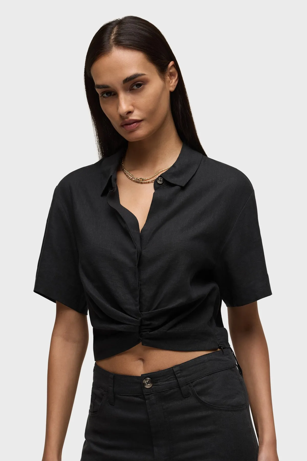 Short Sleeve Knotted Button Down Shirt sold by Hudson Jeans product image thumbnail 4