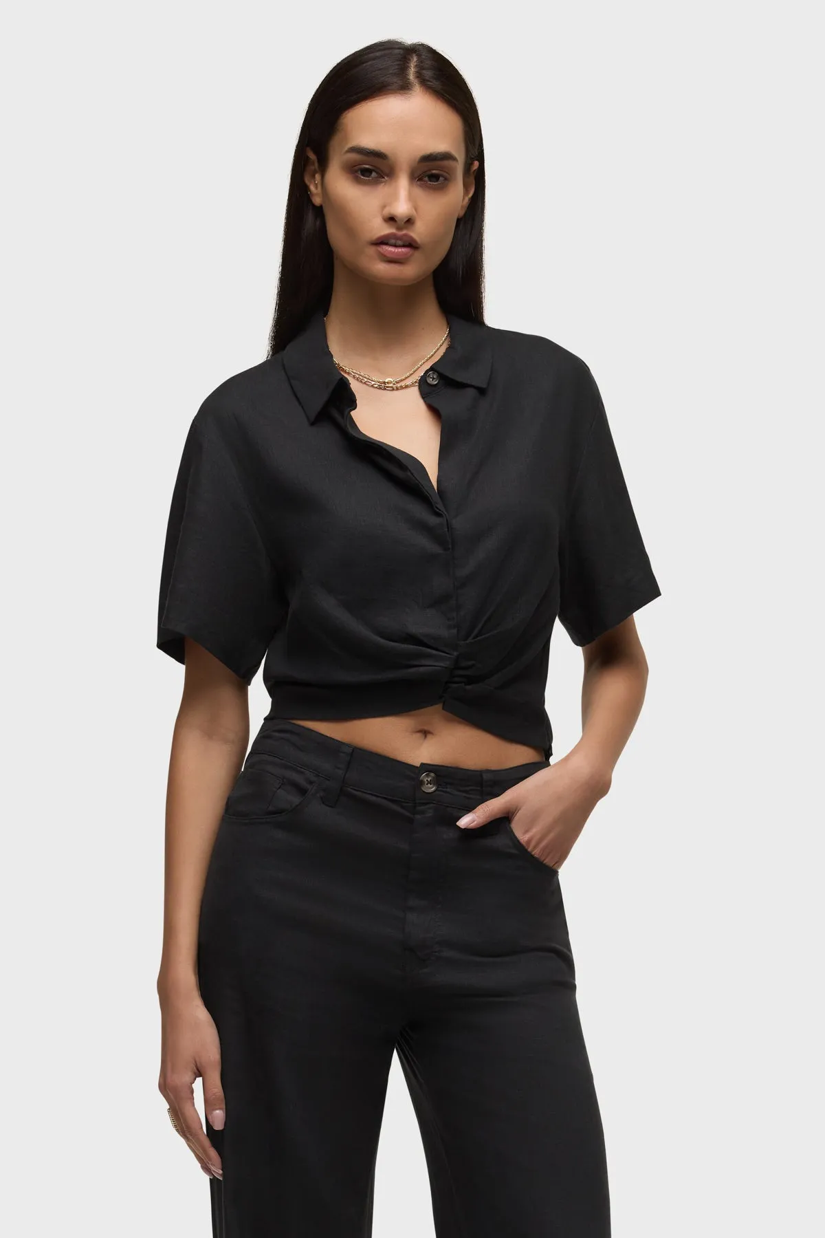 Short Sleeve Knotted Button Down Shirt sold by Hudson Jeans