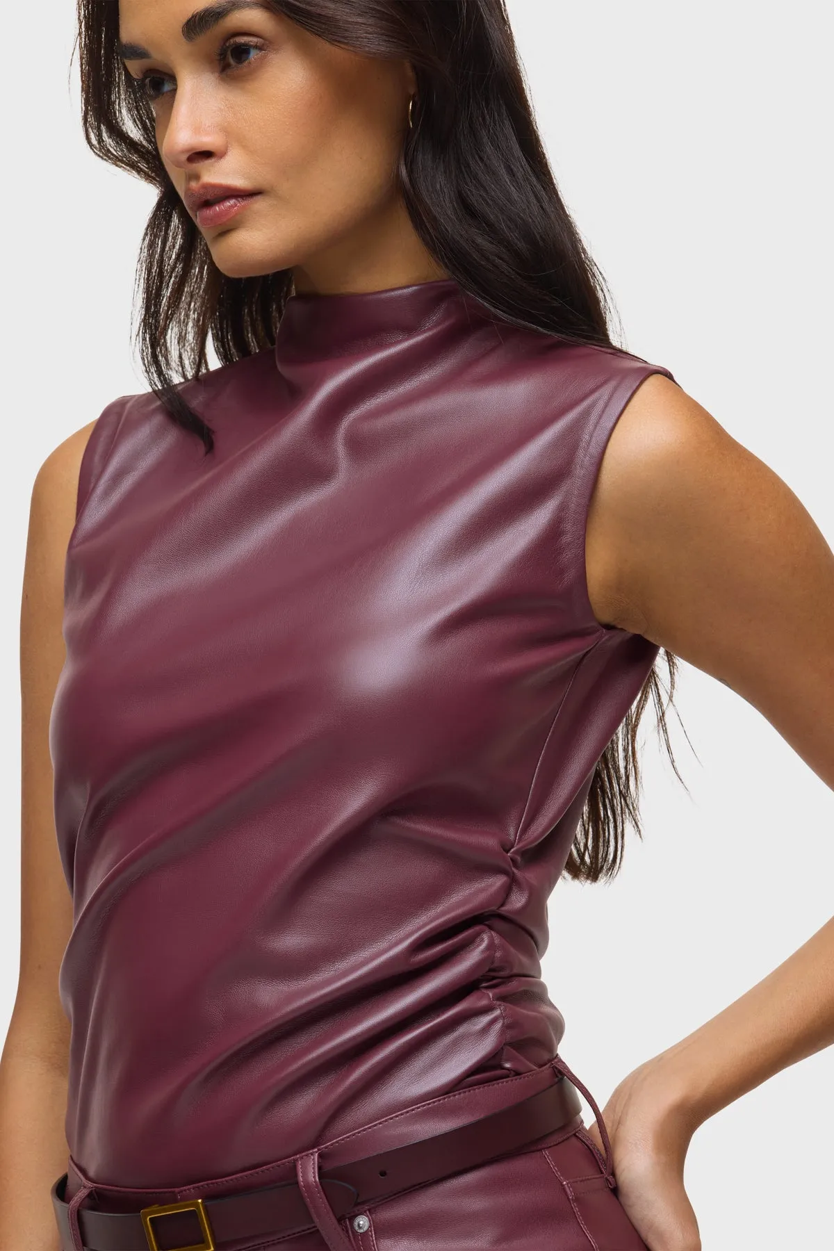 Vegan Leather Top W Side Seam Ruching sold by Hudson Jeans product image thumbnail 4