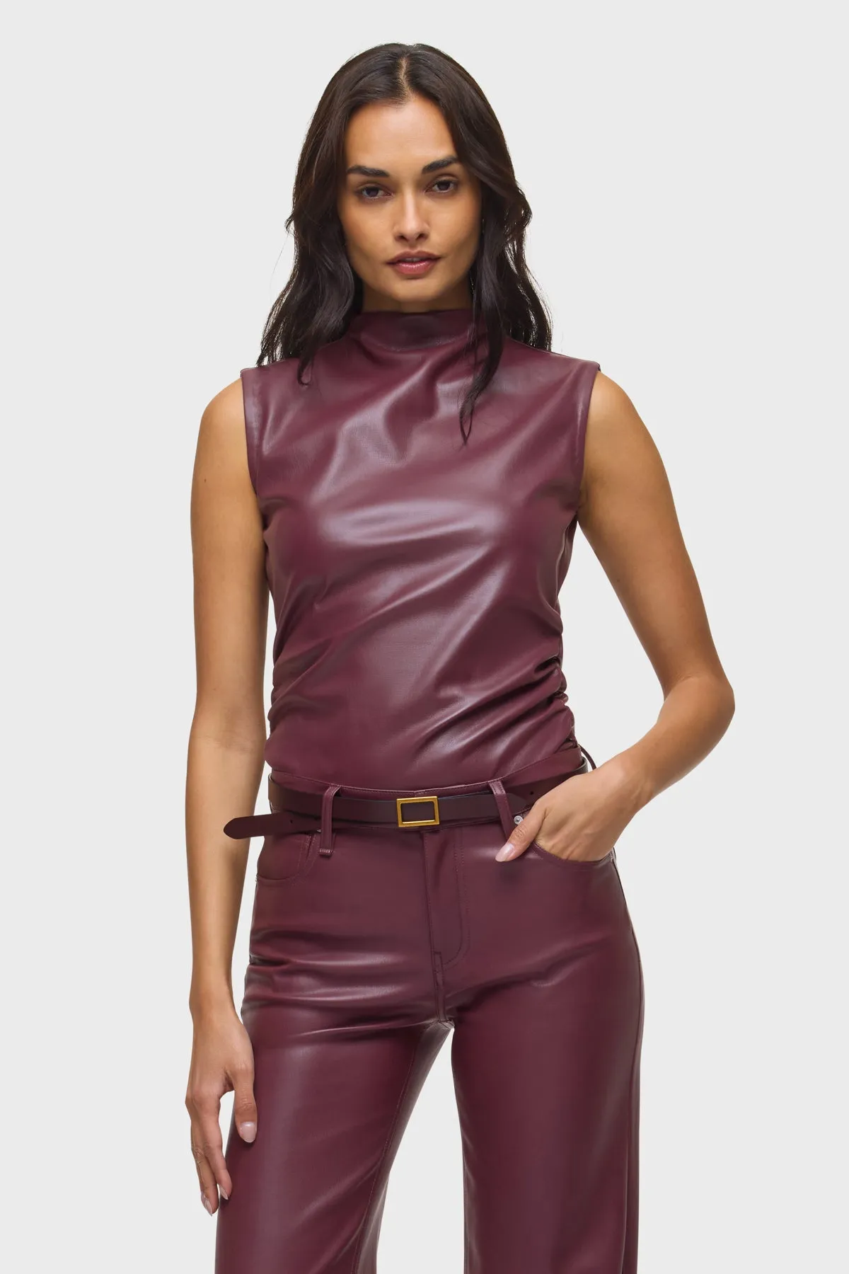 Vegan Leather Top W Side Seam Ruching sold by Hudson Jeans