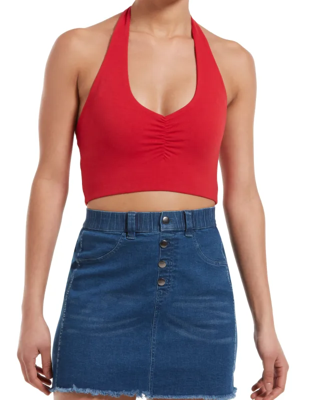 Ruched Blackout Cotton Halter Midriff Bandeau sold by HUE