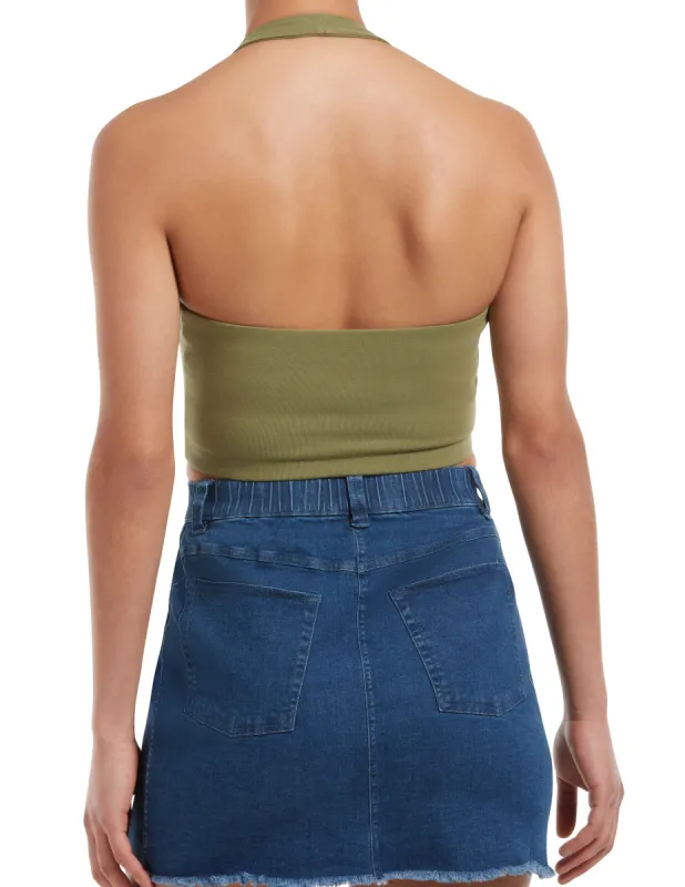 Ruched Blackout Cotton Halter Midriff Bandeau sold by HUE