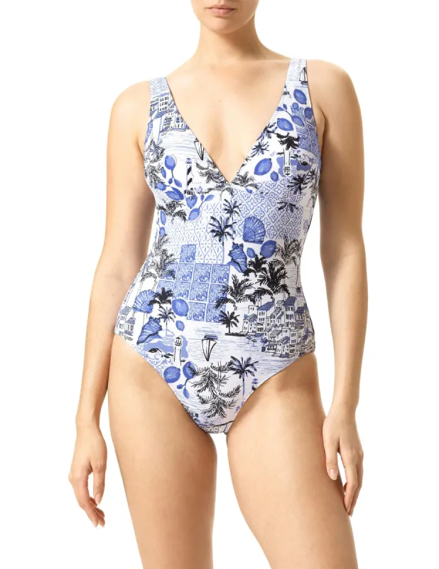 Ocean City Reversible V-Neck One Piece Swimsuit sold by HUE