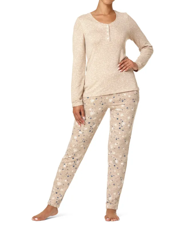 Snowstar Henley Ribbed PJ Set sold by HUE