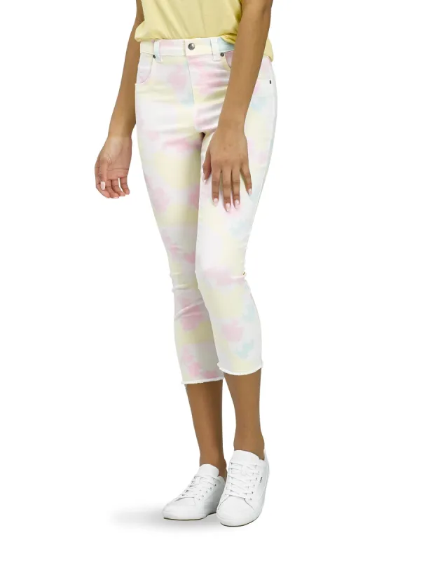 Vapor Tie Dye Denim High Rise Capri sold by HUE
