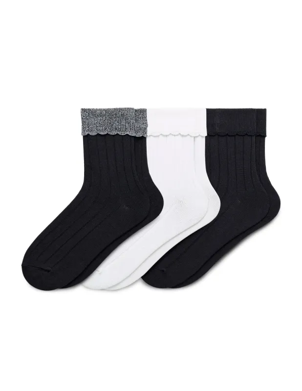 Scalloped Turncuff Sock 3 Pair Pack sold by HUE