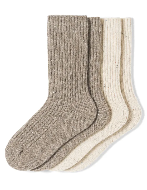 Sequin Soft Rib Crew 2 Pair Pack sold by HUE