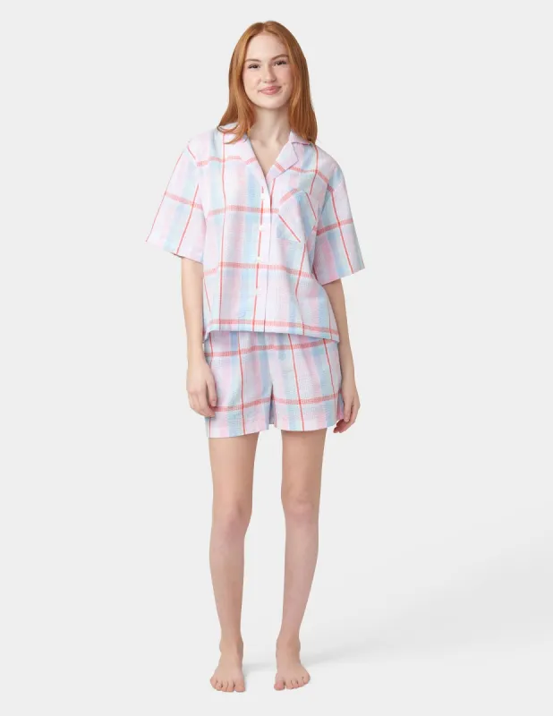 Seersucker Notch Collar Short Sleeve PJ Set sold by HUE